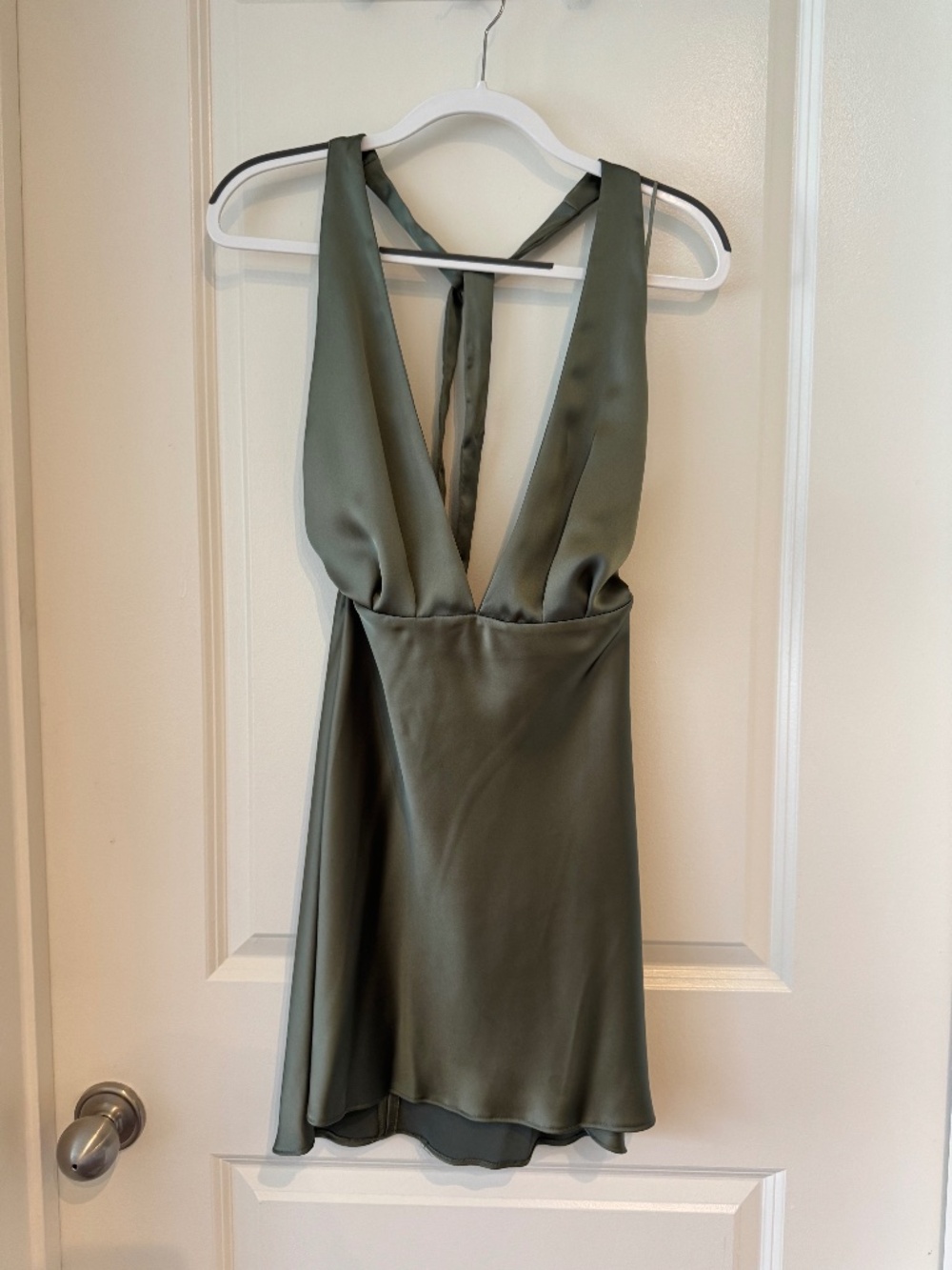 Zara Low Back Halter Sage Green Mini Dress; Size: Medium